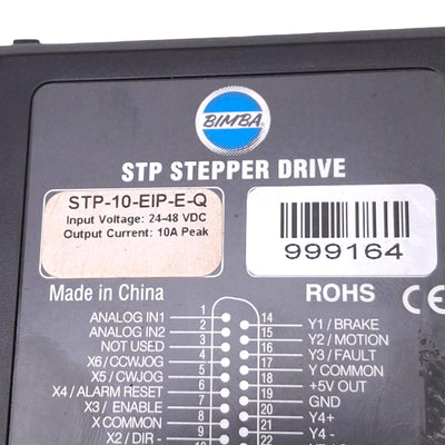Used Bimba STP-10-EIP-E-Q DC Programmable Stepper Drive, EthernetIP, 10A, 24-48VDC In