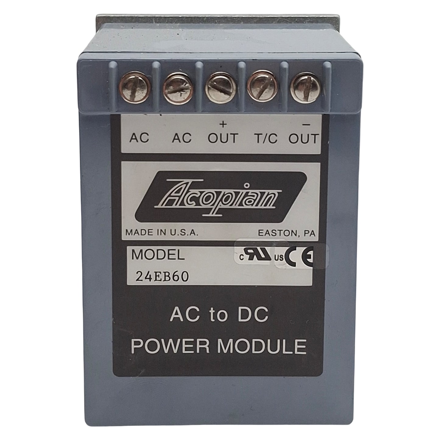 Used Acopian 24EB60 AC to DC Power Module, 105-125VAC In, 0.6A 24VDC Out, DIN Rail