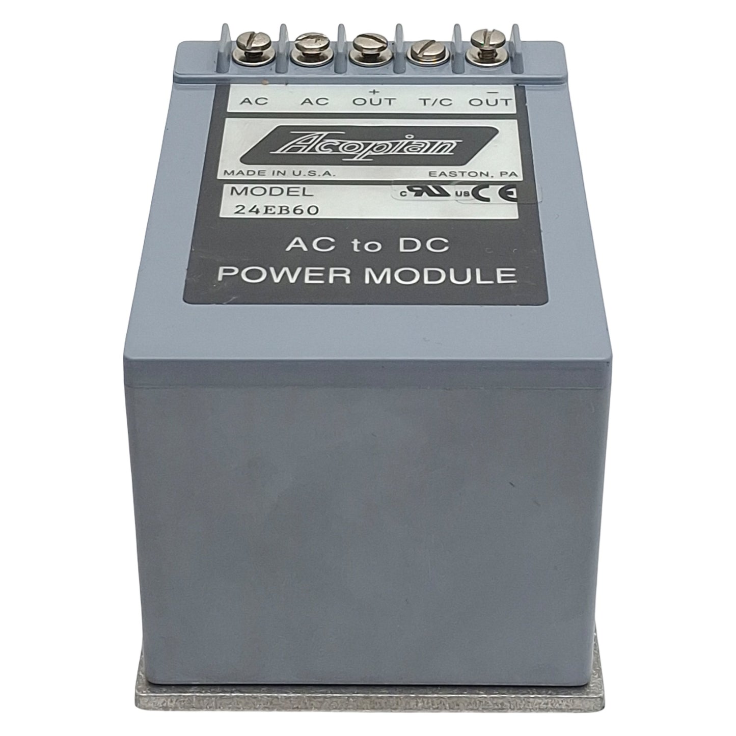Used Acopian 24EB60 AC to DC Power Module, 105-125VAC In, 0.6A 24VDC Out, DIN Rail