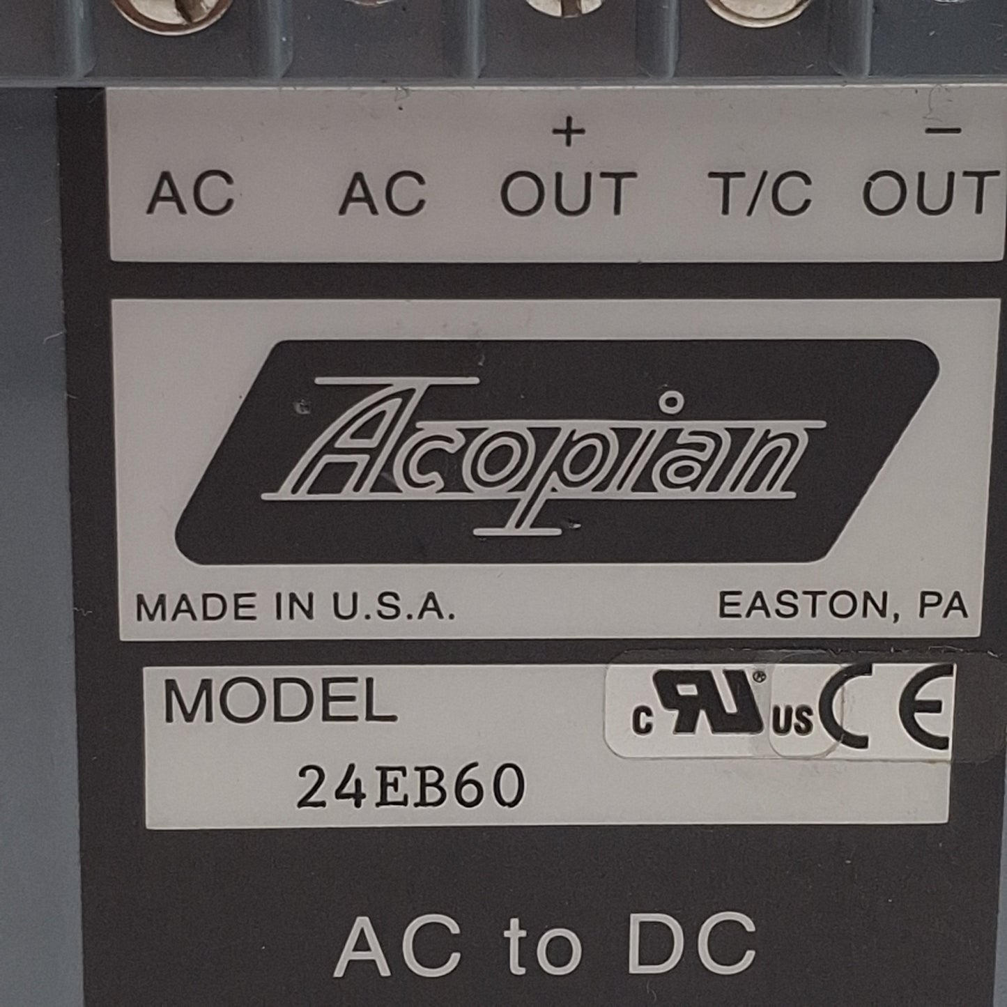 Used Acopian 24EB60 AC to DC Power Module, 105-125VAC In, 0.6A 24VDC Out, *No DIN*