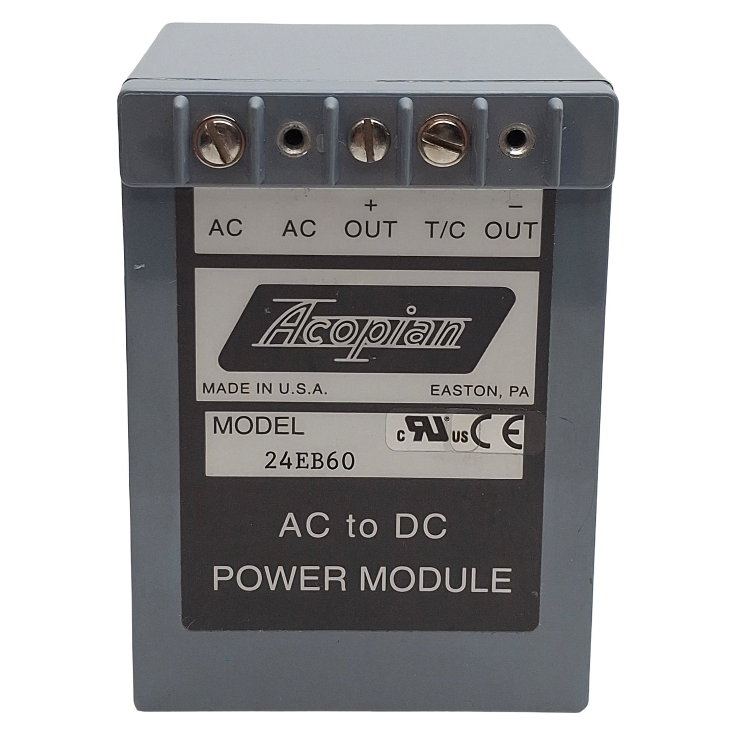 Used Acopian 24EB60 AC to DC Power Module, 105-125VAC In, 0.6A 24VDC Out, *No DIN*