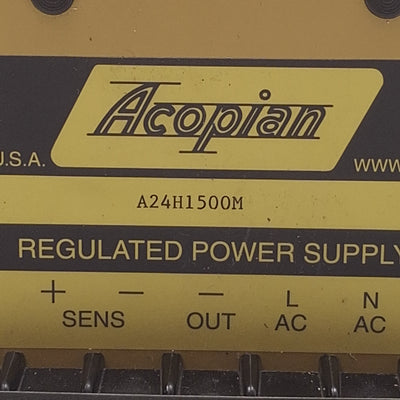 Used Acopian A24H1500M Linear Regulated Power Supply 105-125VAC In, 24VDC Out