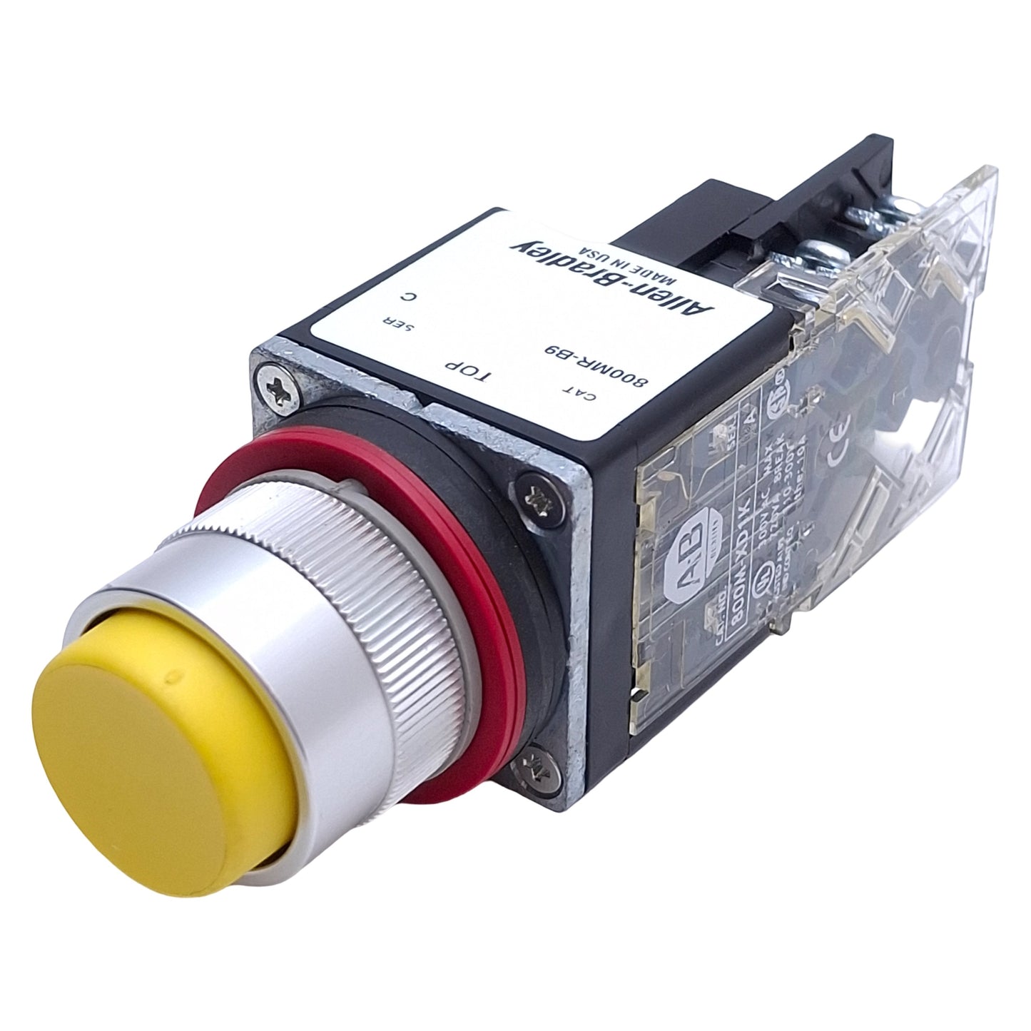 Used Allen Bradley 800MR-B9D1 Yellow Momentary Pushbutton, ø22mm, 1 NO, 300VAC 10A