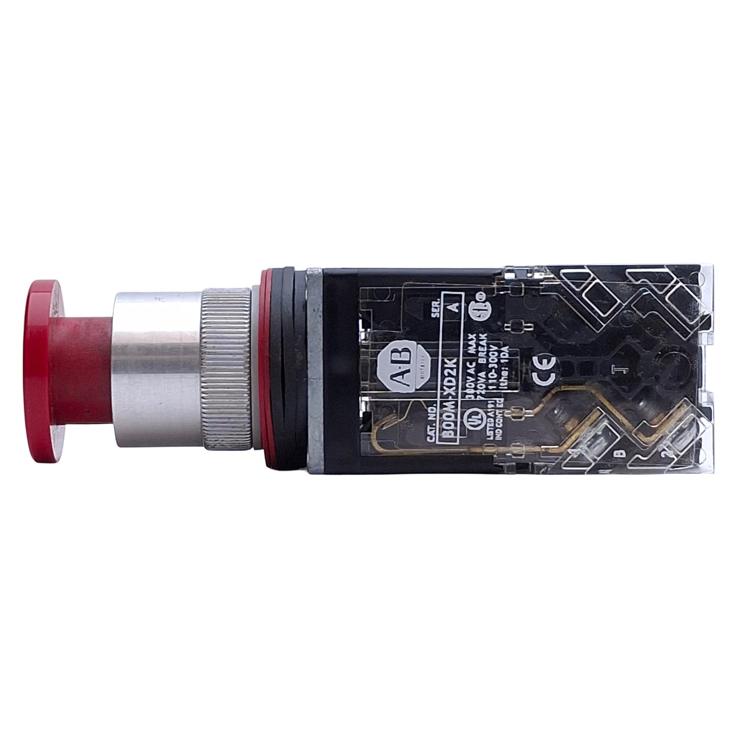Used Allen Bradley 800MR-D6D2 Red Mushroom Momentary Push Button 22mm, 300VAC, 1NC