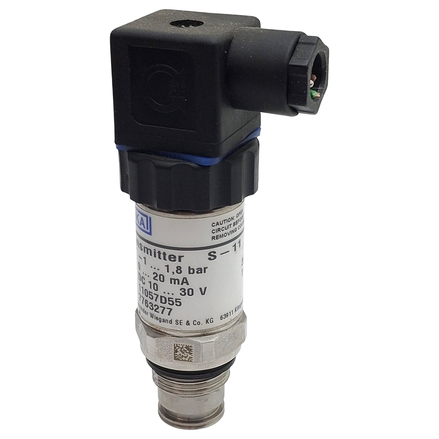 Used Wika S-11 7763277 Flush Pressure Transmitter, -1~1.8bar, 0-20mA Out, 10-30VDC
