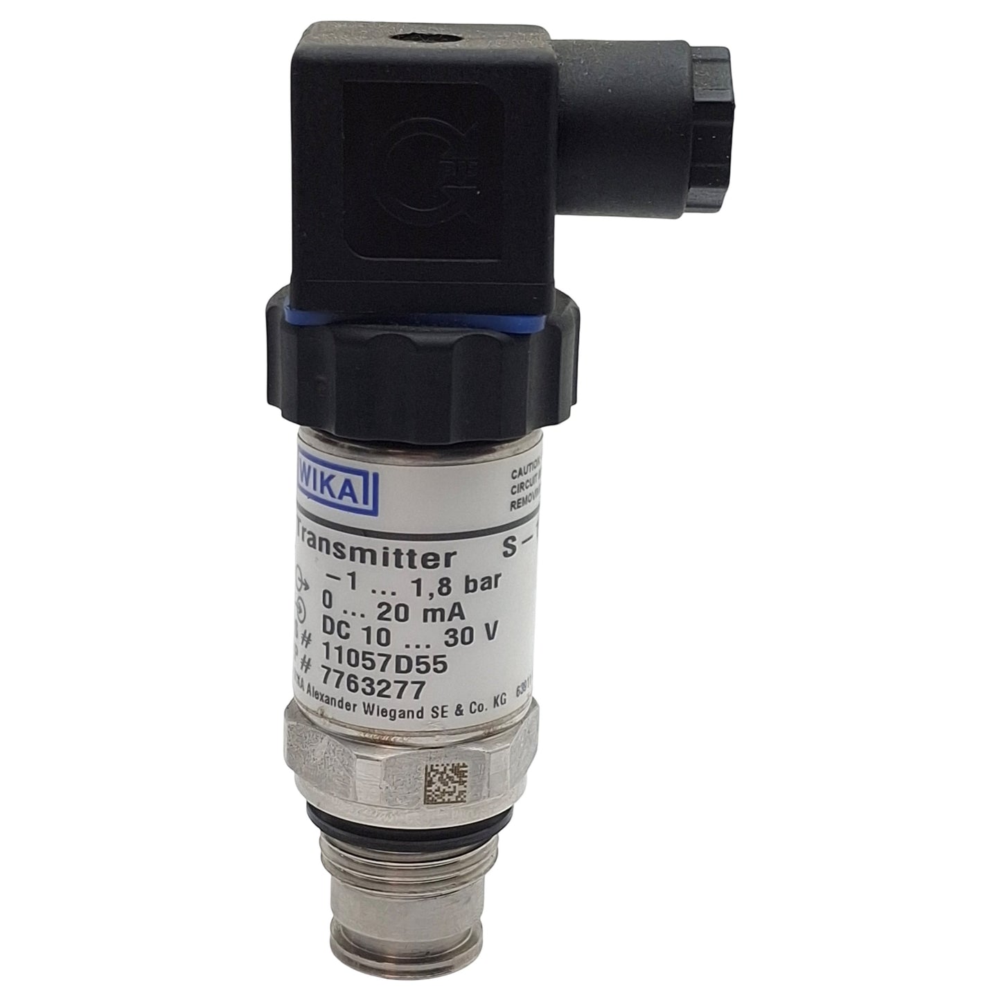 Used Wika S-11 7763277 Flush Pressure Transmitter, -1~1.8bar, 0-20mA Out, 10-30VDC