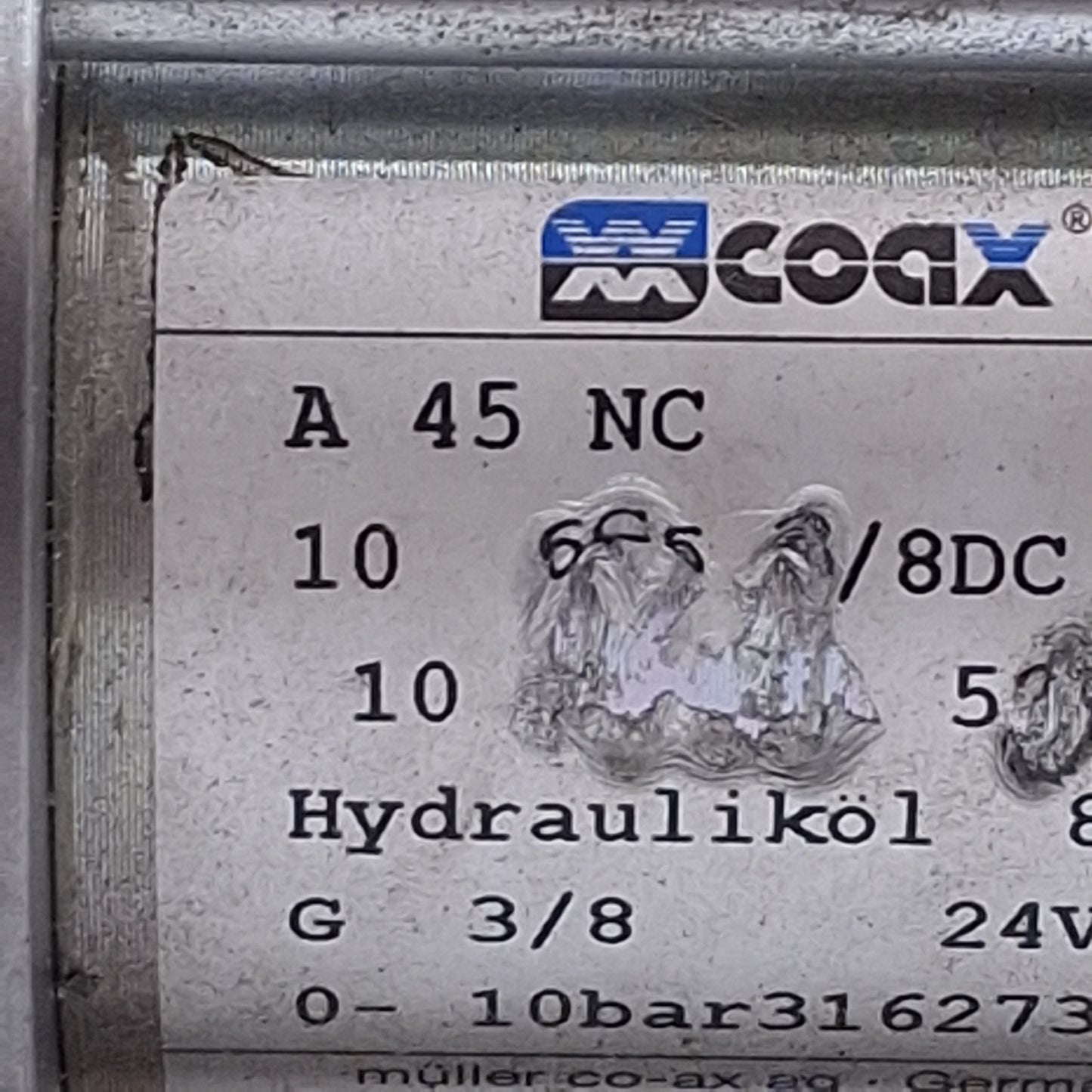 Used Muller Coax A 45 NC Coaxial Solenoid Valve 2/2-Way NC, 0-10bar, G 3/8, 24VDC