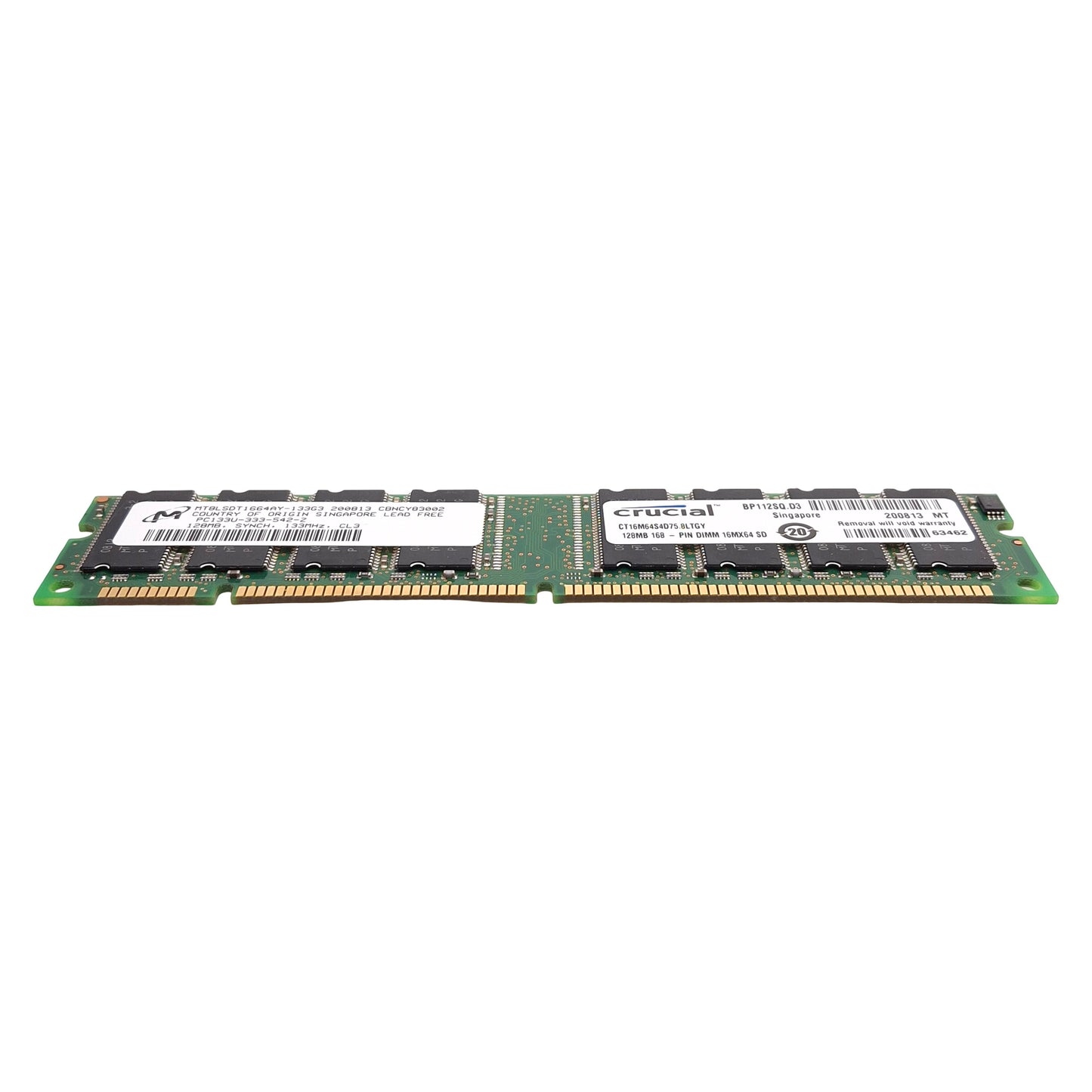 Used Lot of 5 Crucial Micron CT16M64S4D75.8LTGY SDRAM Card, 128MB, 133MHz, CL3