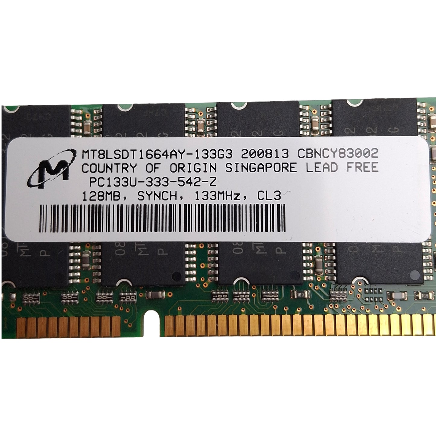 Used Lot of 5 Crucial Micron CT16M64S4D75.8LTGY SDRAM Card, 128MB, 133MHz, CL3