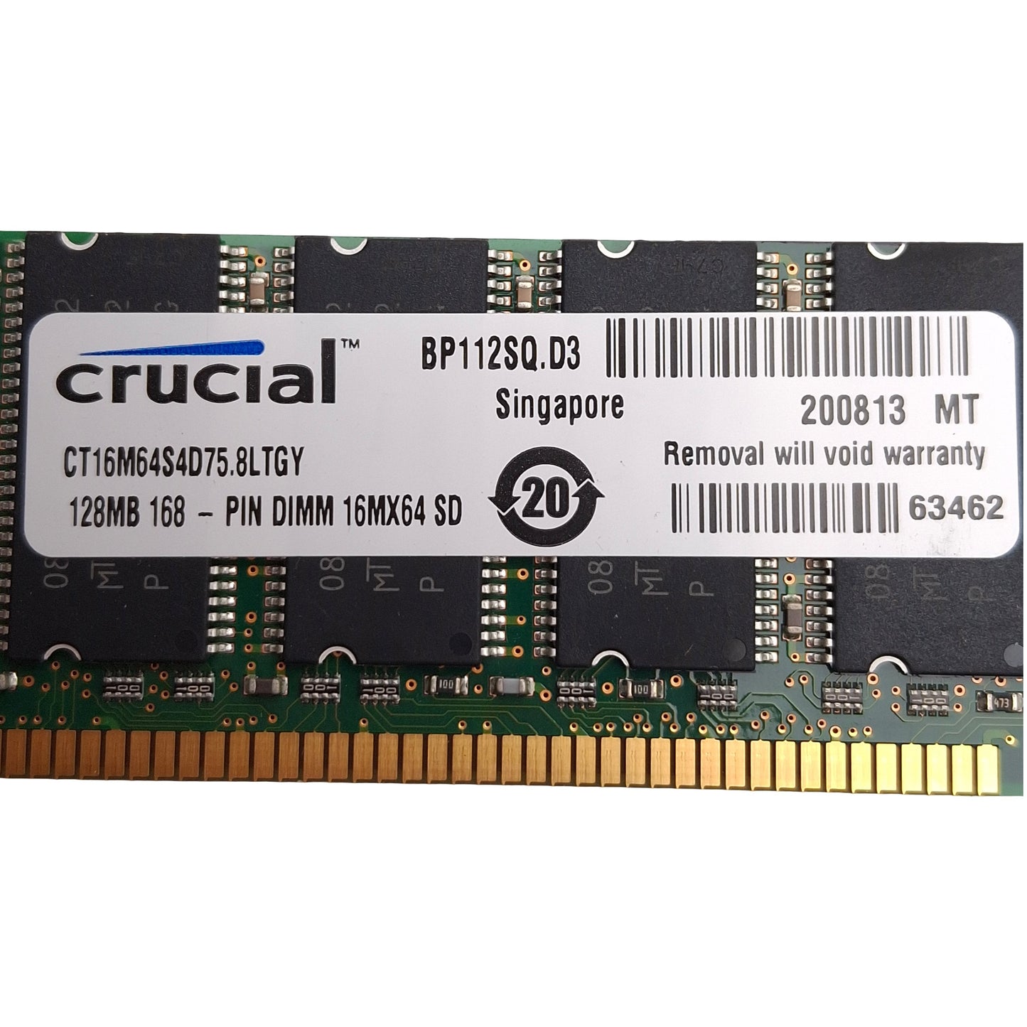 Used Lot of 5 Crucial Micron CT16M64S4D75.8LTGY SDRAM Card, 128MB, 133MHz, CL3