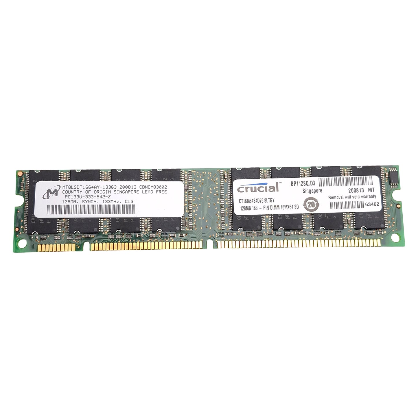Used Lot of 5 Crucial Micron CT16M64S4D75.8LTGY SDRAM Card, 128MB, 133MHz, CL3