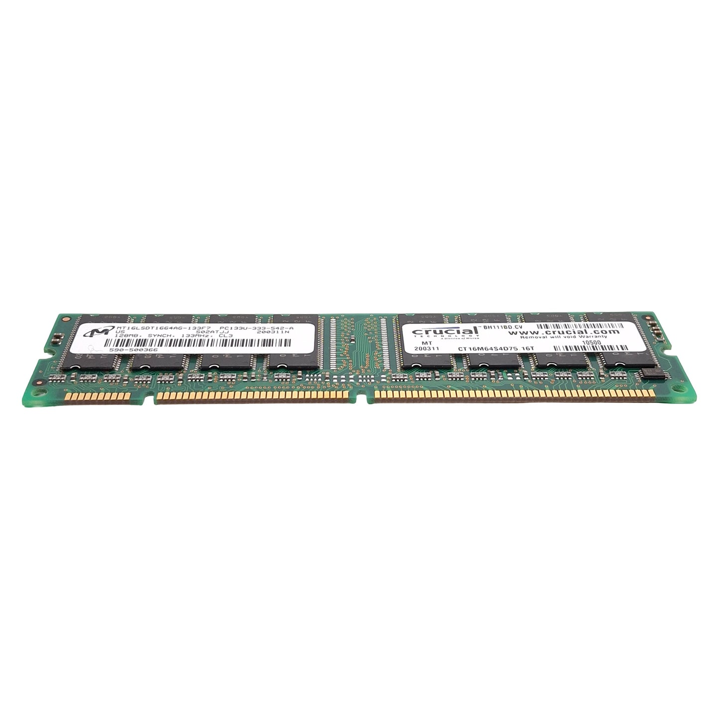 Used Lot of 5 Crucial Micron CT16M64S4D75.16T SDRAM Card, 128MB, 133MHz, CL3, DIMM