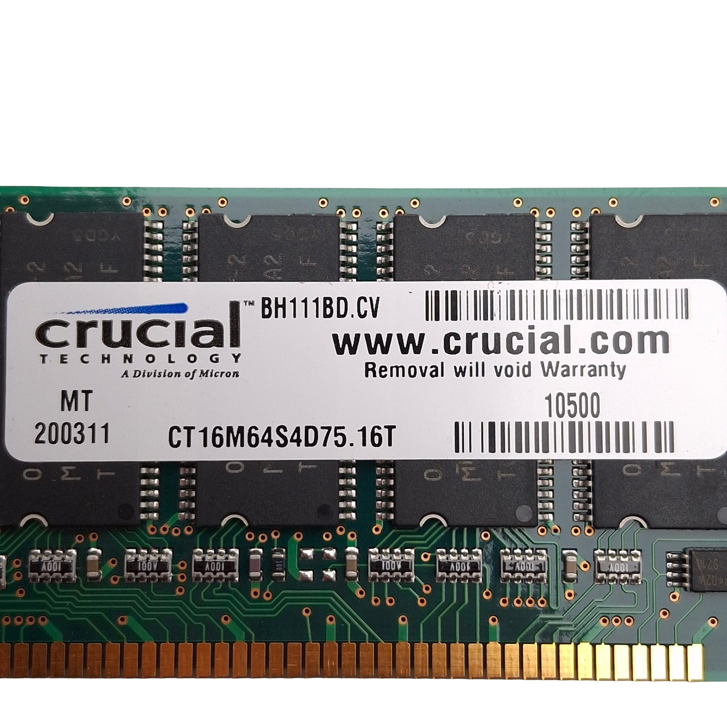 Used Lot of 5 Crucial Micron CT16M64S4D75.16T SDRAM Card, 128MB, 133MHz, CL3, DIMM