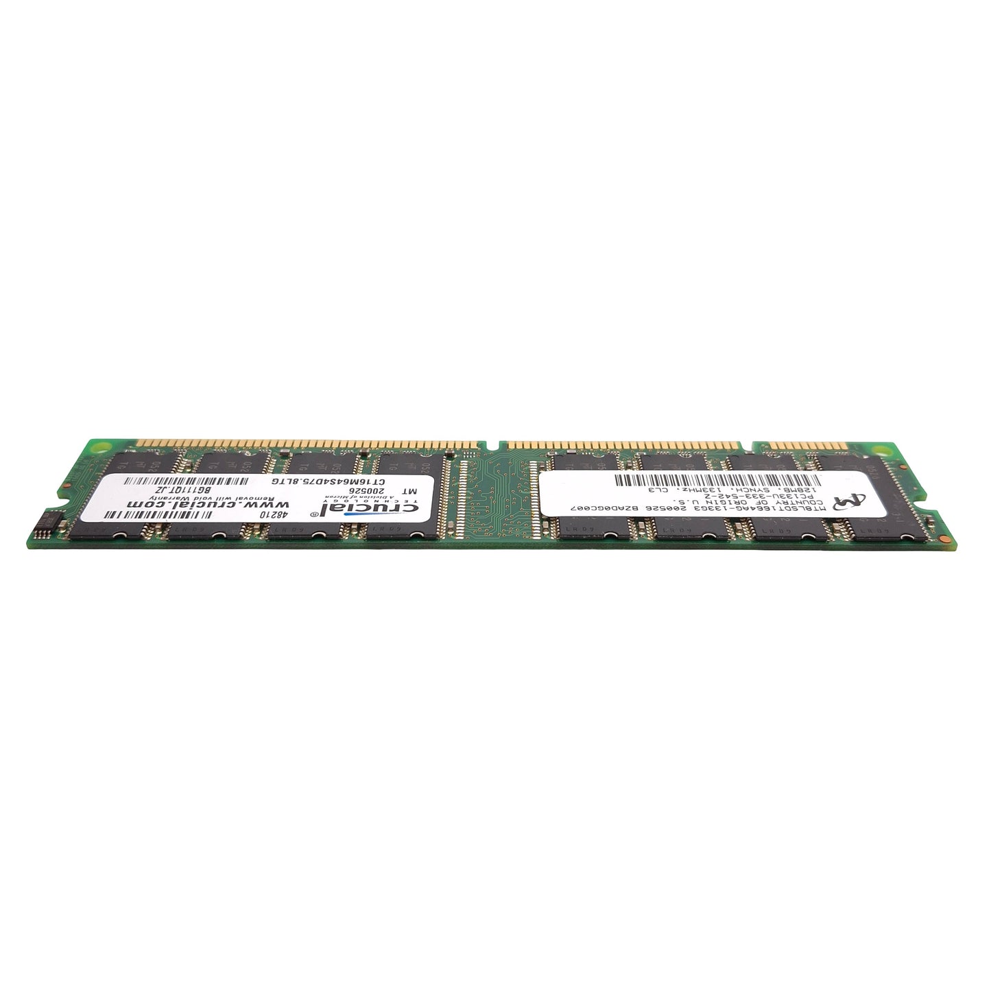 Used Lot of 5 Crucial Micron CT16M64S4D75.8LTG SDRAM Card, 128MB, 133MHz, CL3, DIMM