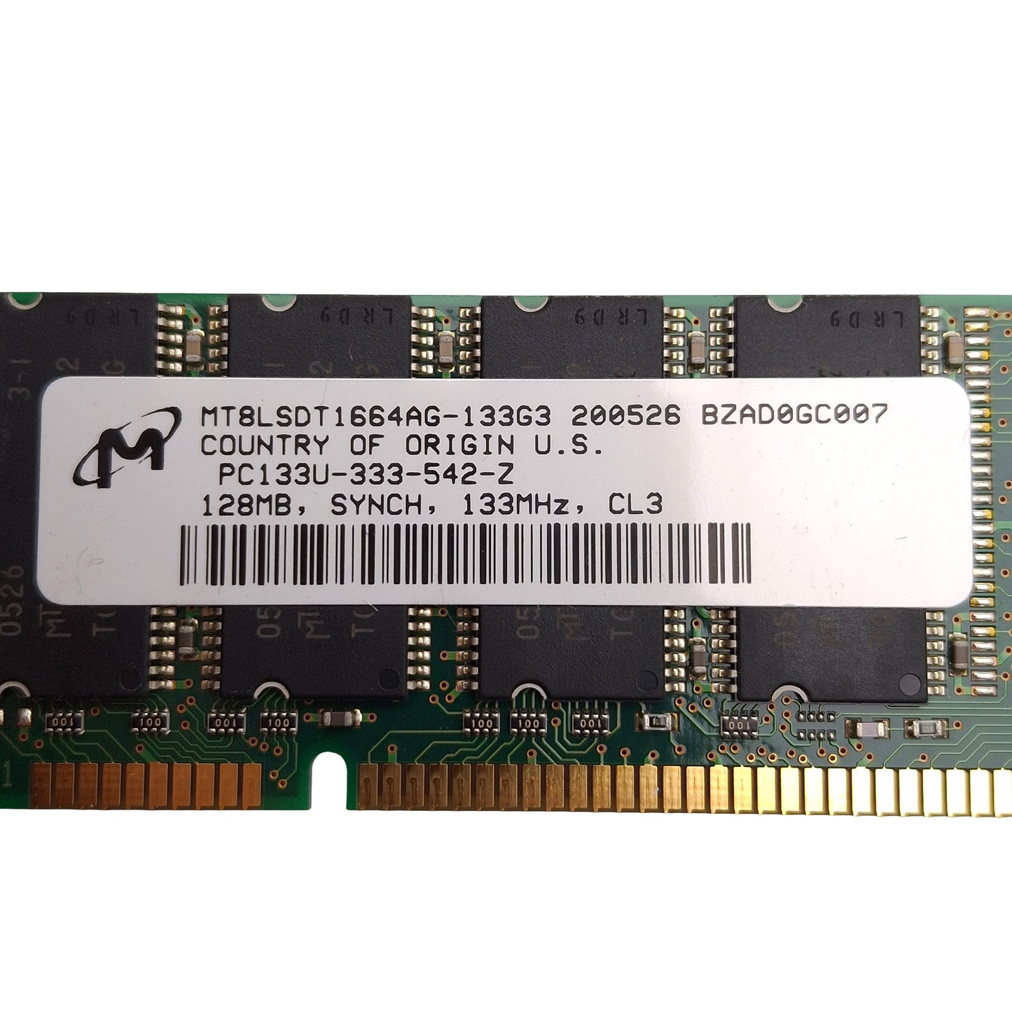 Used Lot of 5 Crucial Micron CT16M64S4D75.8LTG SDRAM Card, 128MB, 133MHz, CL3, DIMM