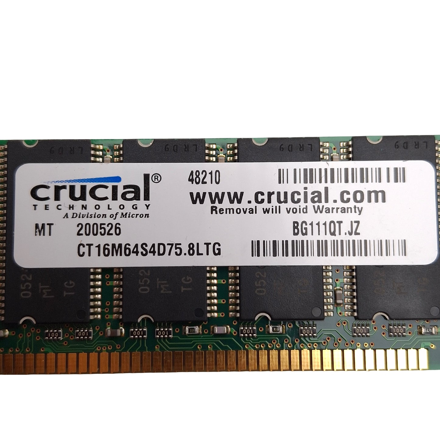 Used Lot of 5 Crucial Micron CT16M64S4D75.8LTG SDRAM Card, 128MB, 133MHz, CL3, DIMM