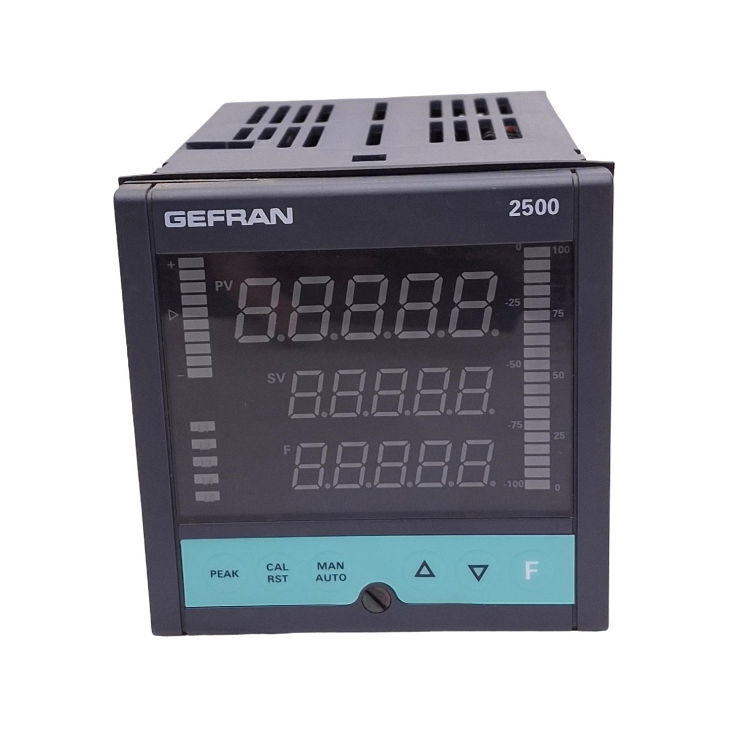 Used Gefran 2500-0-0-0-0-2-1 F028678 Process Controller, 100-240VAC, TC/RTD, 1/4 DIN