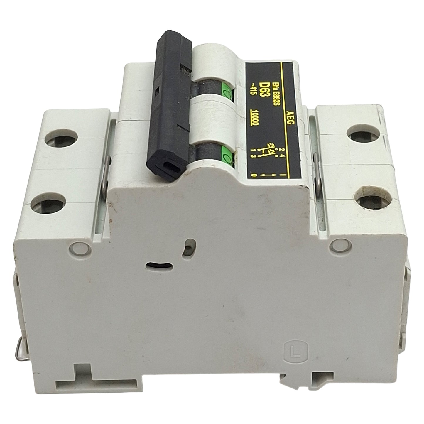 Used AEG Elfa E882S D63 Circuit Breaker, 2-Pole, D-Curve, 63A 415VAC, DIN Rail