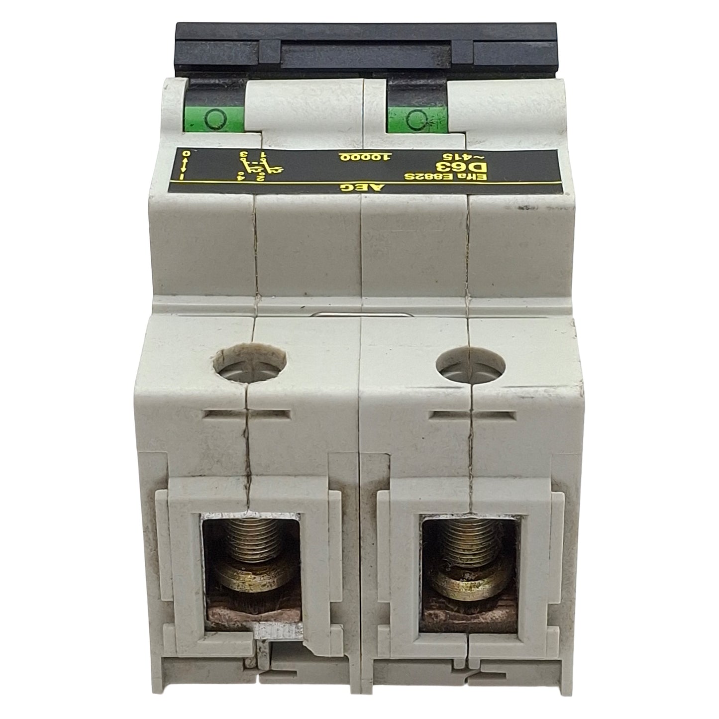 Used AEG Elfa E882S D63 Circuit Breaker, 2-Pole, D-Curve, 63A 415VAC, DIN Rail