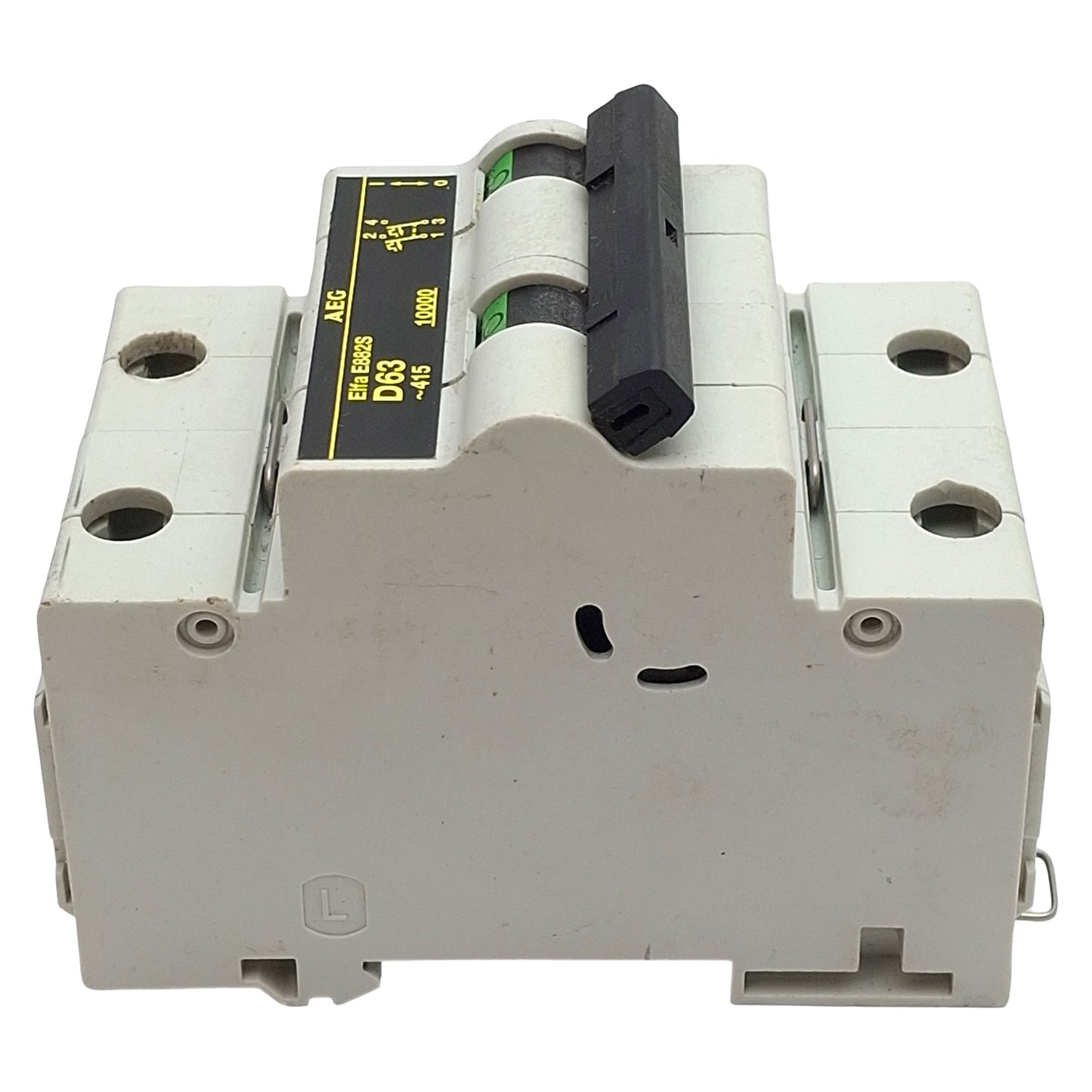 Used AEG Elfa E882S D63 Circuit Breaker, 2-Pole, D-Curve, 63A 415VAC, DIN Rail