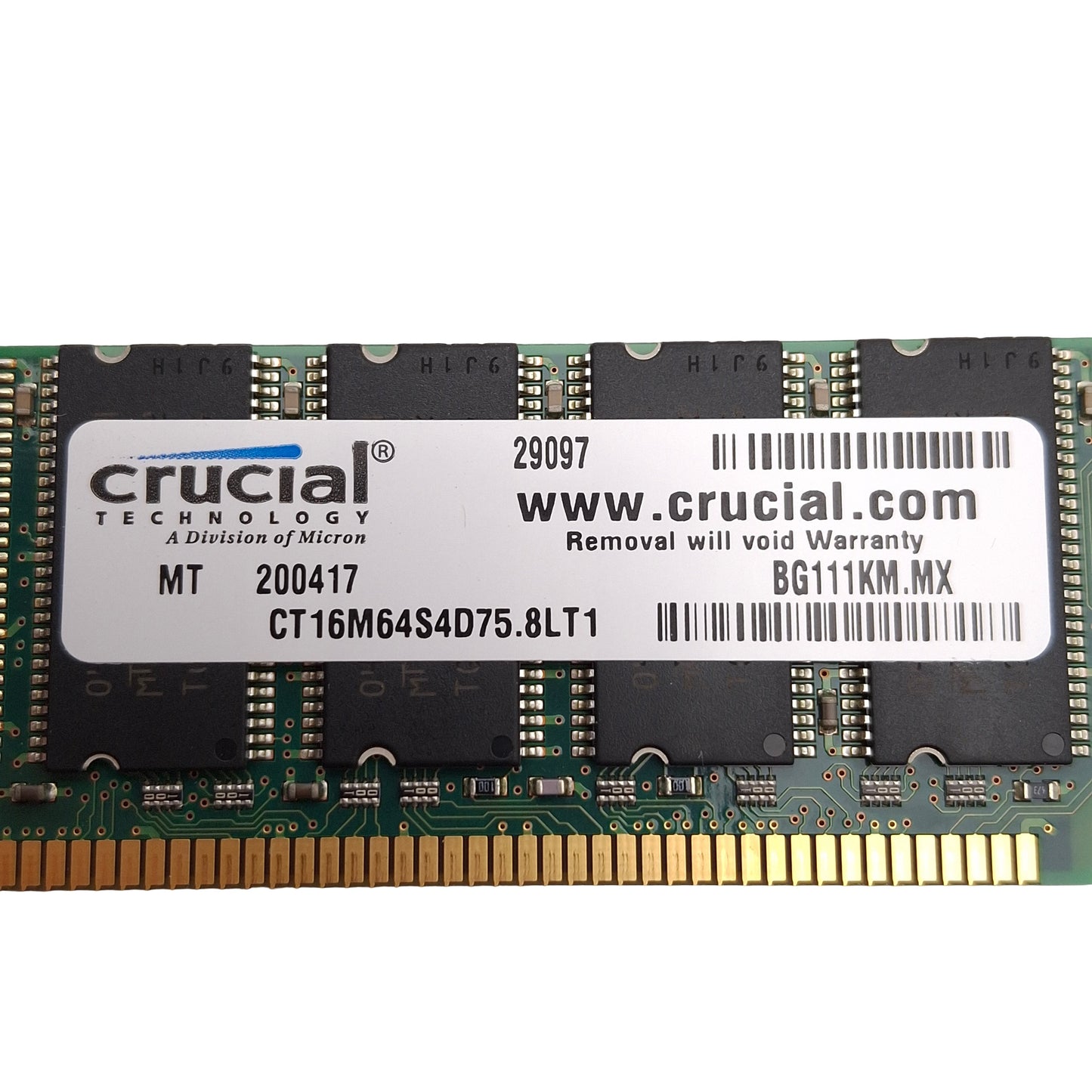 Used Lot of 6 Crucial Micron CT16M64S4D75.8LT1 SDRAM Card, 128MB, 133MHz, CL3, DIMM