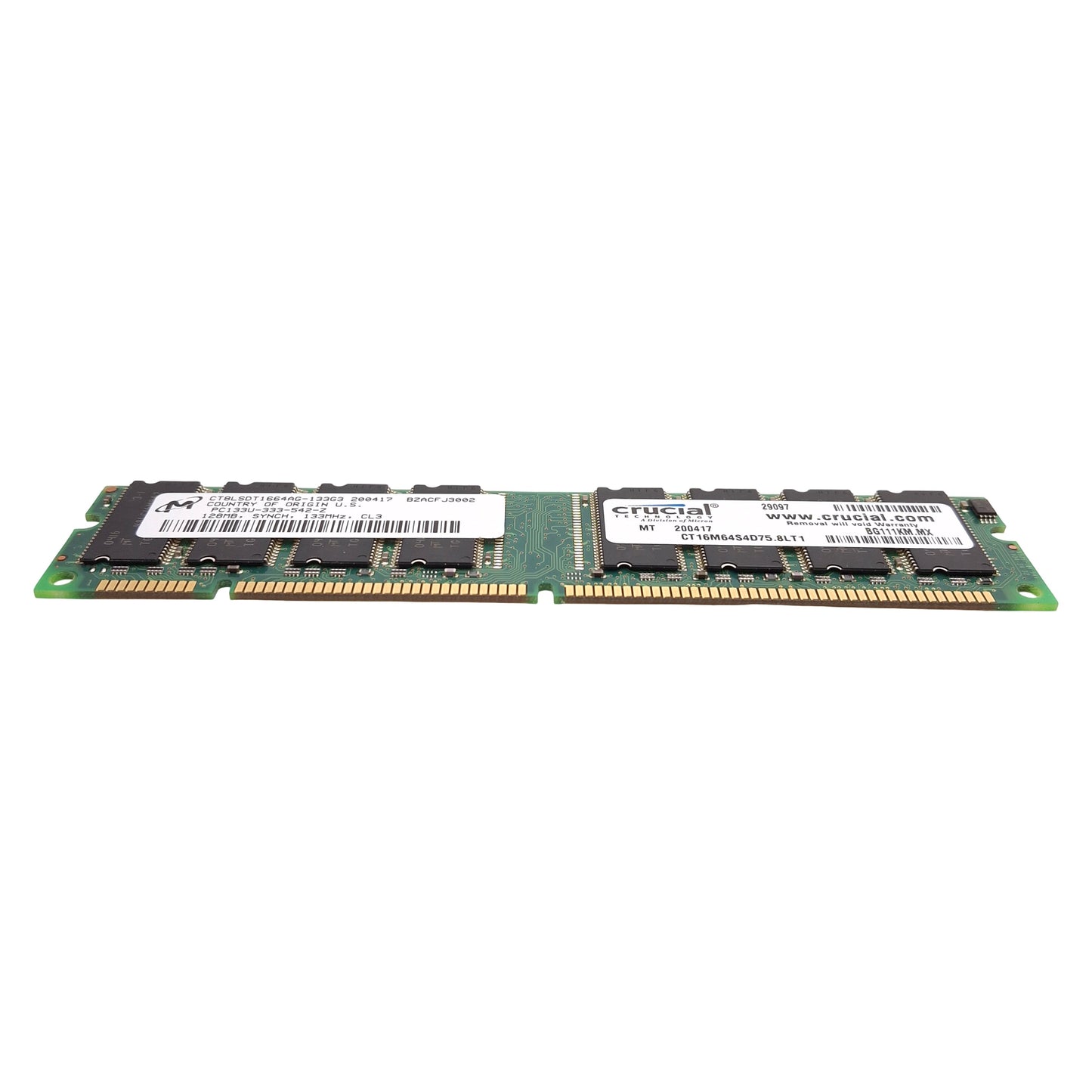 Used Lot of 6 Crucial Micron CT16M64S4D75.8LT1 SDRAM Card, 128MB, 133MHz, CL3, DIMM