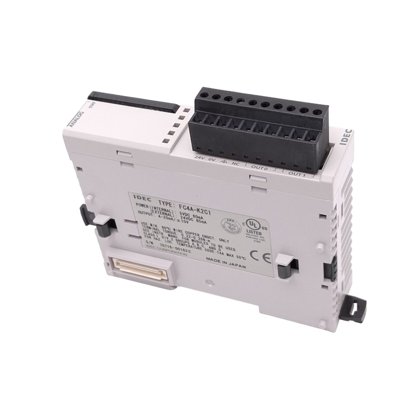 Used IDEC FC4A-K2C1 Analog Output Module for MicroSmart PLC, 2-Channel, 10VDC 4-20mA