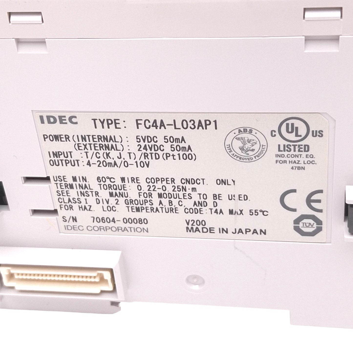 Used IDEC FC4A-L03AP1 Analog I/O Module for MicroSmart PLC, 2AI 1AO, TC/RTD, 24VDC