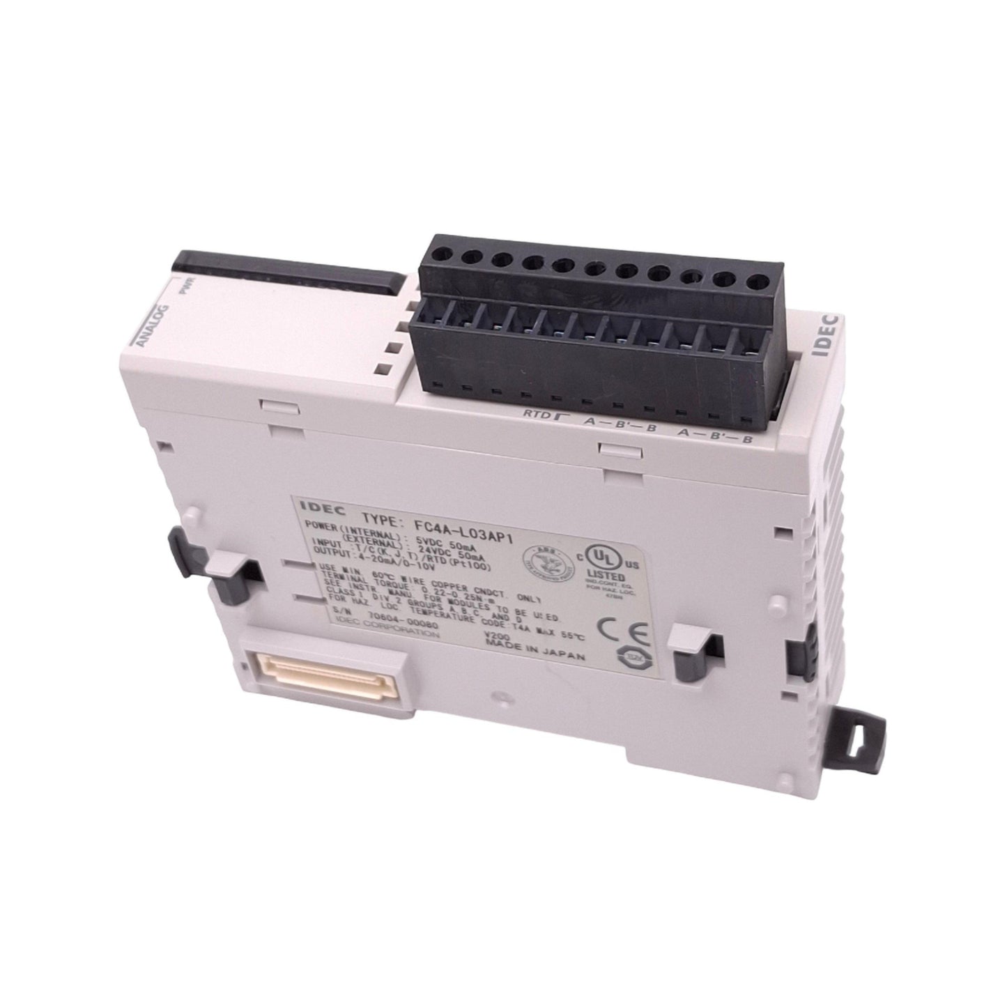 Used IDEC FC4A-L03AP1 Analog I/O Module for MicroSmart PLC, 2AI 1AO, TC/RTD, 24VDC