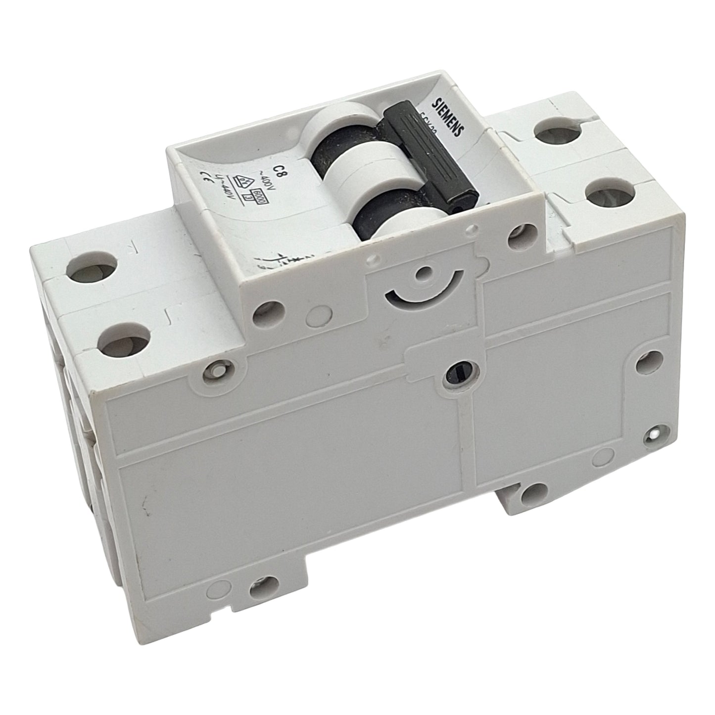 Used Siemens 5SX22 C8 Circuit Breaker, 2-Pole, C-Curve, 8A 480VAC, DIN Rail