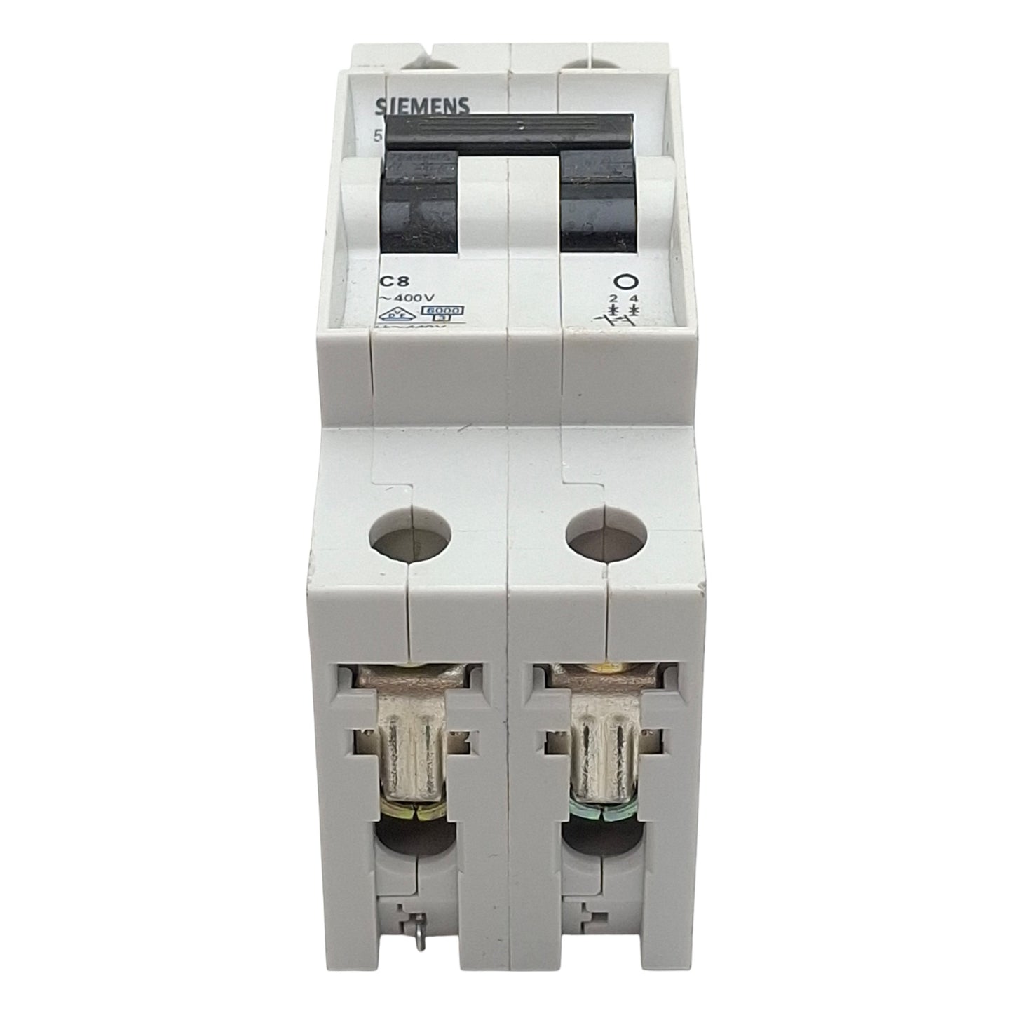 Used Siemens 5SX22 C8 Circuit Breaker, 2-Pole, C-Curve, 8A 480VAC, DIN Rail