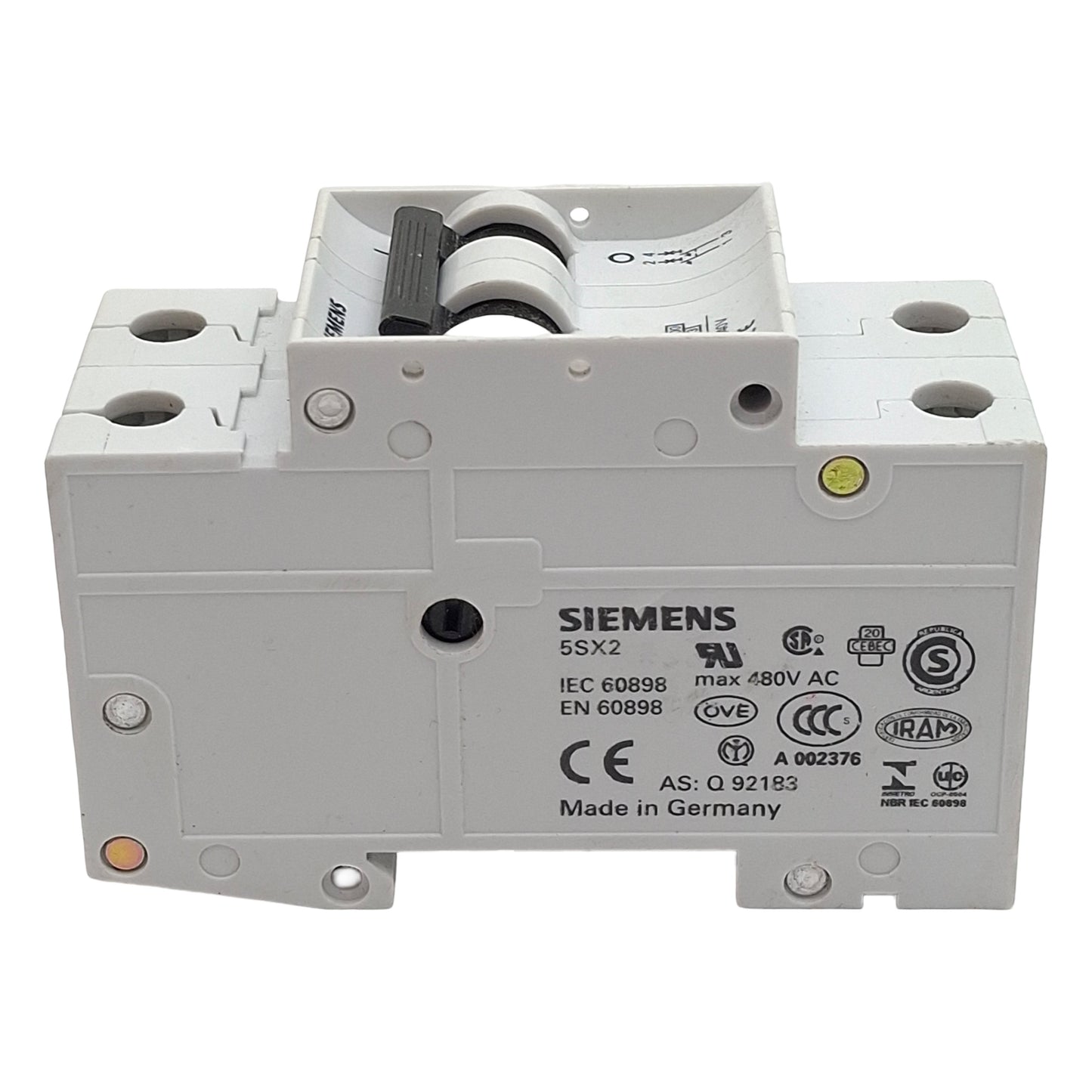 Used Siemens 5SX22 C8 Circuit Breaker, 2-Pole, C-Curve, 8A 480VAC, DIN Rail
