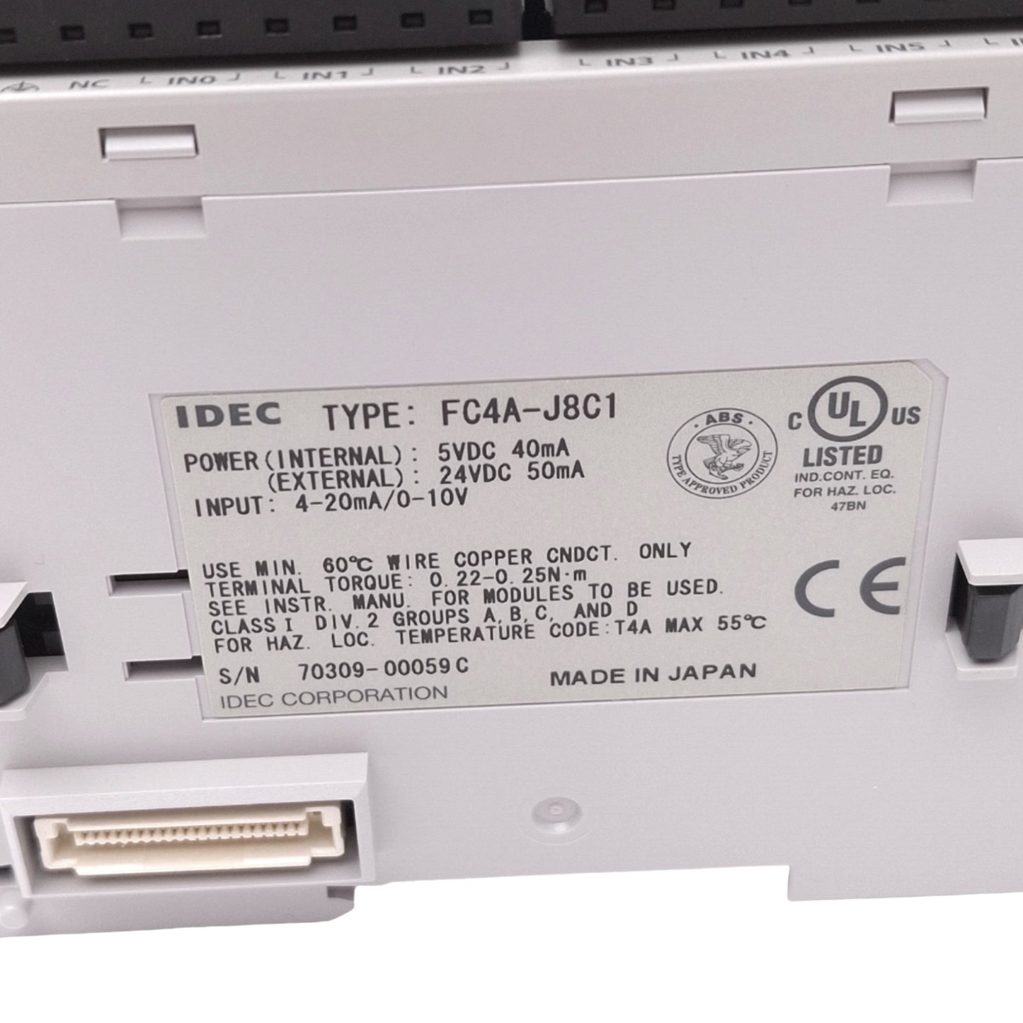 Used IDEC FC4A-J8C1 Analog Input Module for MicroSmart PLC, 8-Channel, 0-10V 4-20mA