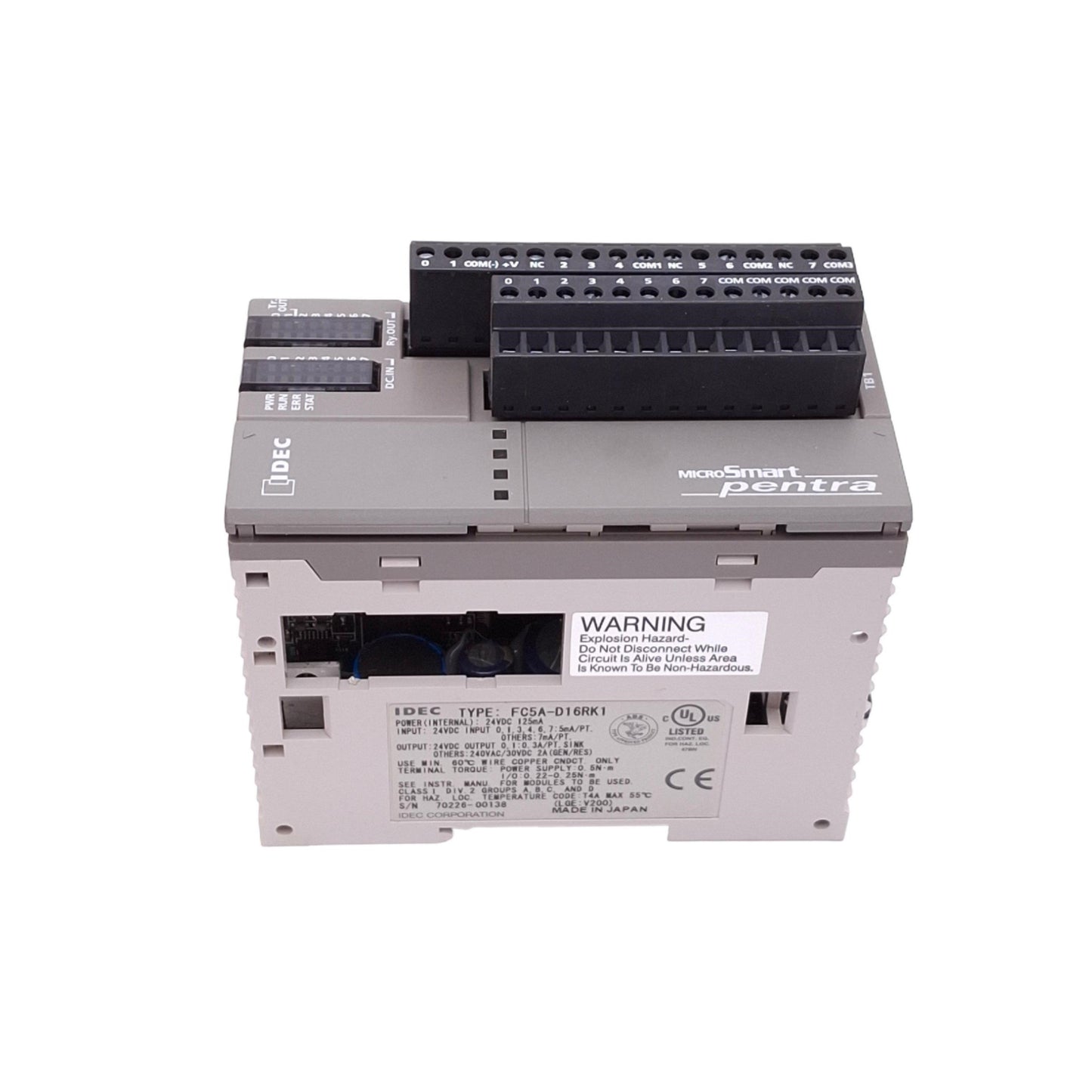Used IDEC FC5A-D16RK1 MicroSmart Pentra CPU Module, 16I/O, RS232/485, 24VDC