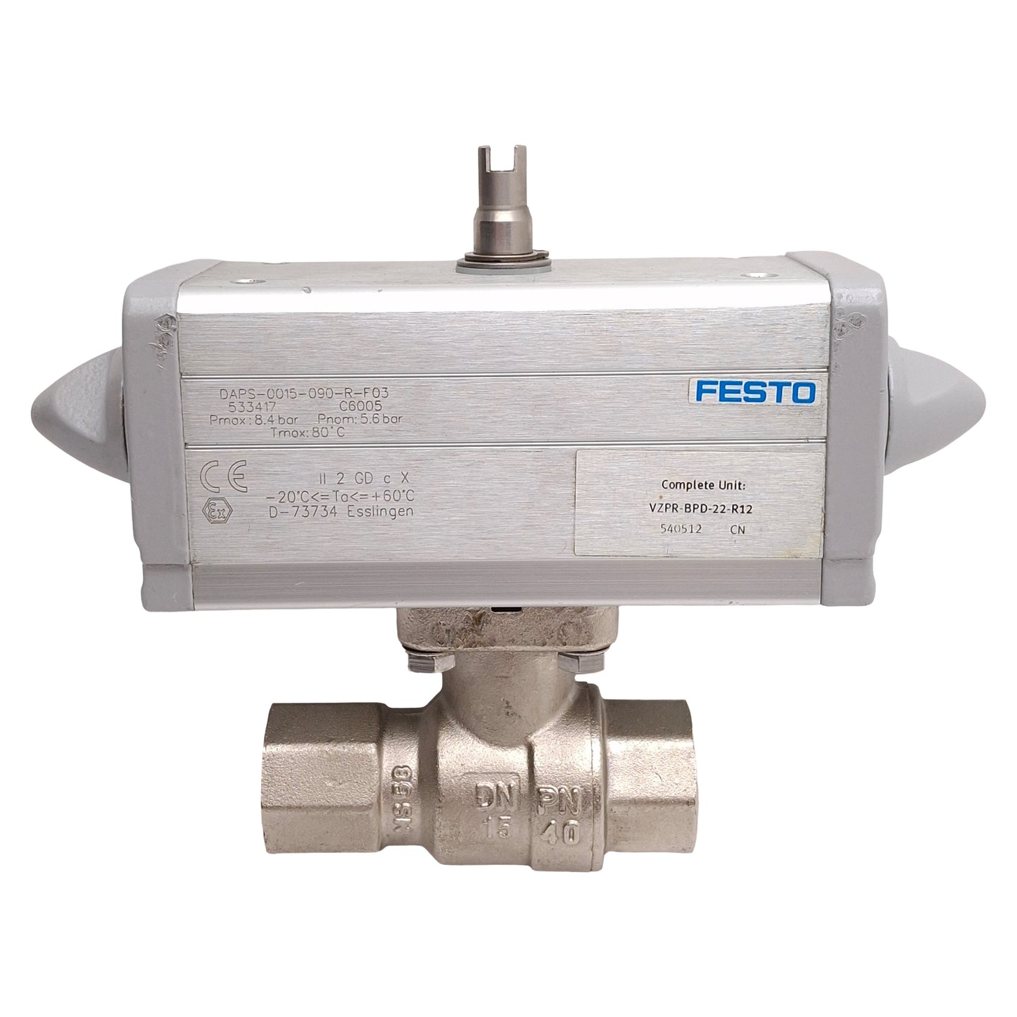 Used Festo VZPR-BPD-22-R12 540512 Ball Valve Actuator, 2-Way, 1-8.4bar, Rp1/2, G1/8