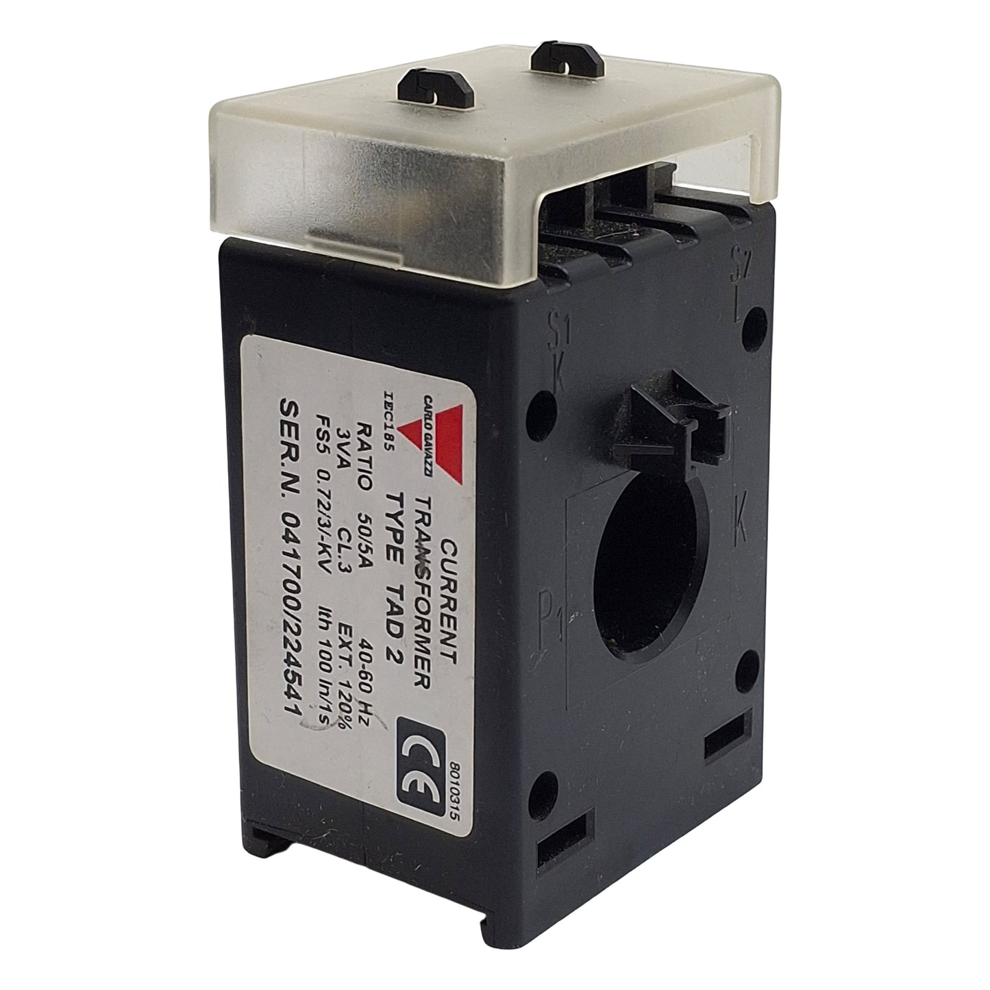 Used Carlo Gavazzi TAD250A5A AC Current Transformer, 1-Phase, 50:5A Ratio, 0.72/3-kV