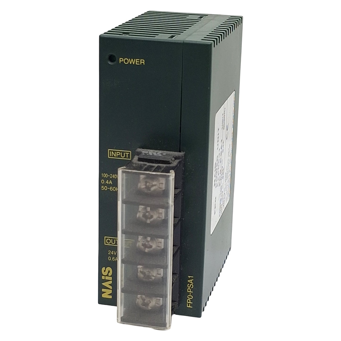 Used Nais FP0-PSA1 Power Supply Unit, 100-240VAC In, 0.6A 24VDC Out, DIN Rail