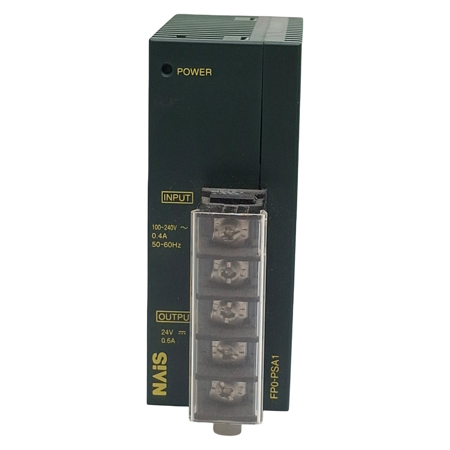 Used Nais FP0-PSA1 Power Supply Unit, 100-240VAC In, 0.6A 24VDC Out, DIN Rail
