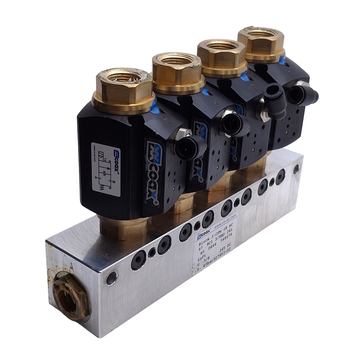 Used Muller Coax Block 3-CFM 08 NC Coaxial Valves & Manifold, 2/2-Way NC, 0-40bar