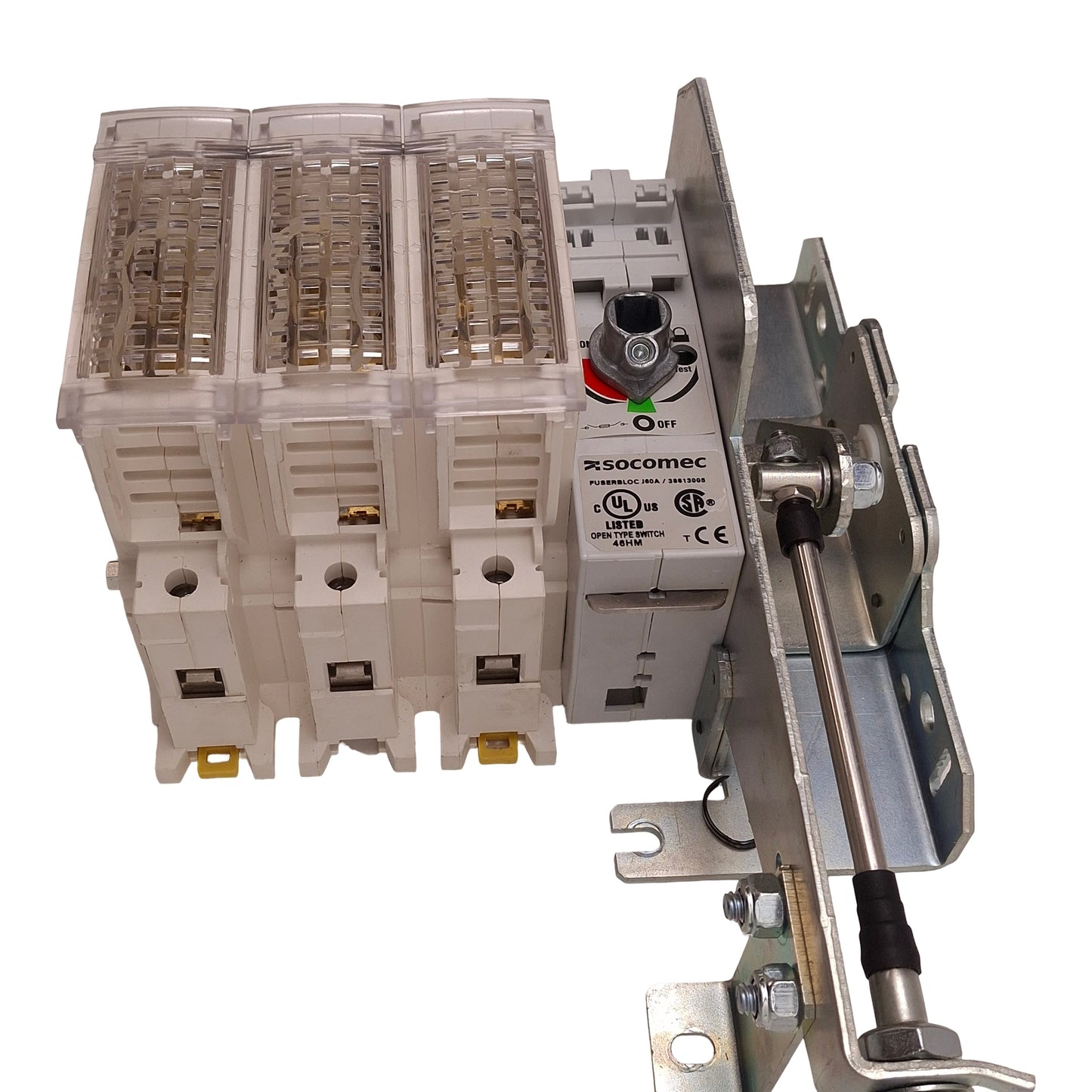 Used Socomec J80/38613005 Fuserblock Disconnect, 3-Pole w/ Extension Actuator Handle