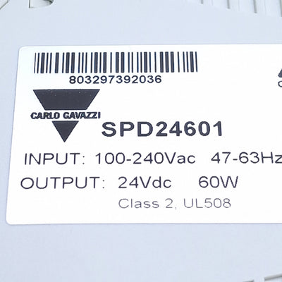 Used Carlo Gavazzi SPD24601 Power Supply, 100-240VAC In, 24VDC 2.5A Out, 60W Max