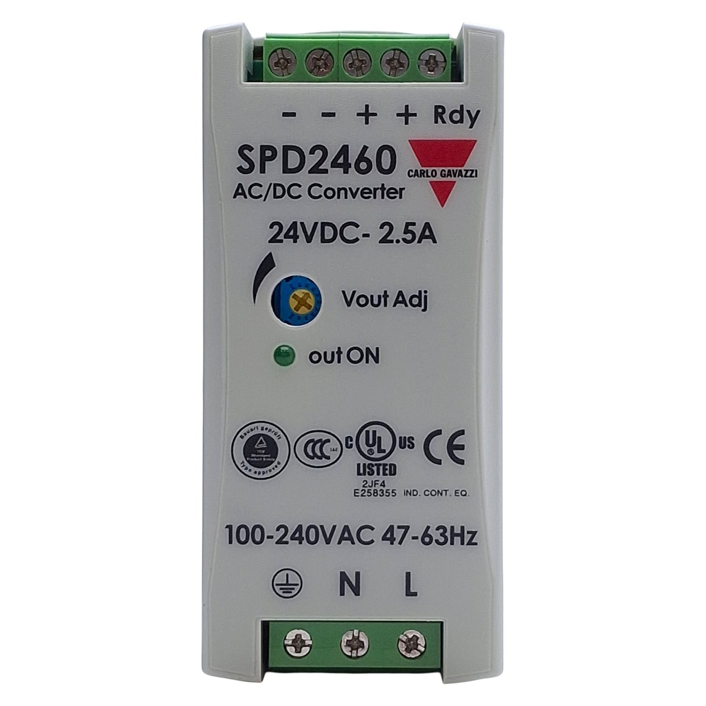Used Carlo Gavazzi SPD24601 Power Supply, 100-240VAC In, 24VDC 2.5A Out, 60W Max
