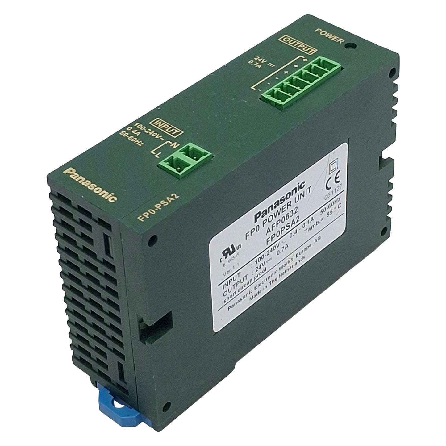 Used Panasonic FP0PSA2 Power Supply Unit, 100-240VAC In, 0.7A 24VDC Out, DIN Rail