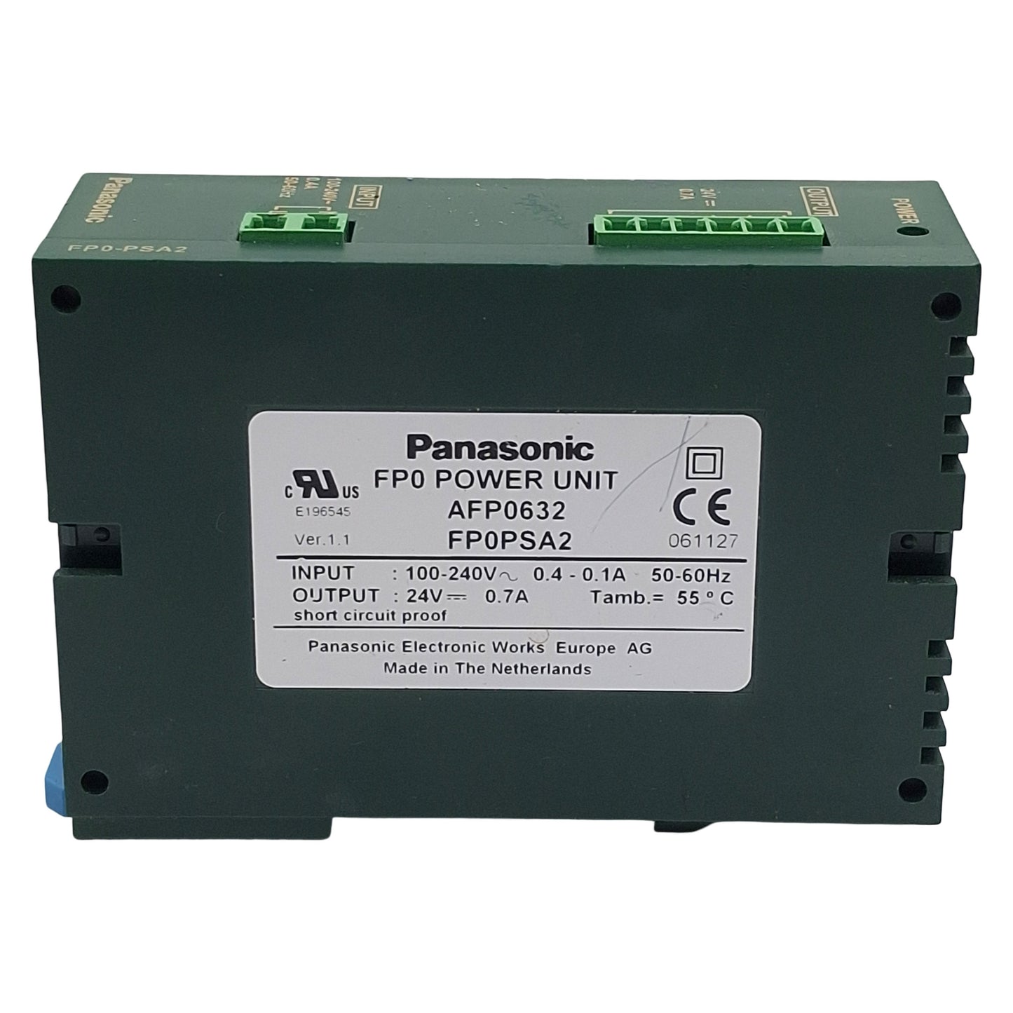Used Panasonic FP0PSA2 Power Supply Unit, 100-240VAC In, 0.7A 24VDC Out, DIN Rail