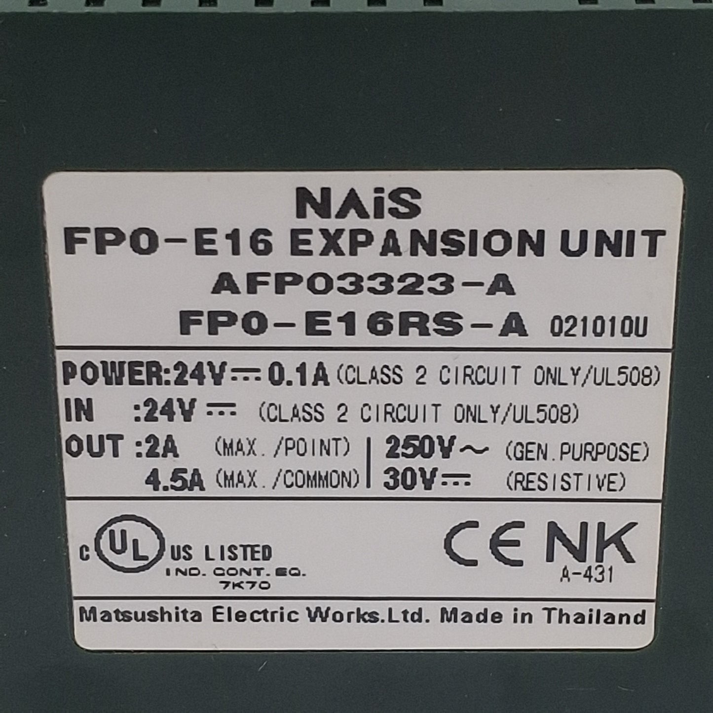 Used NAIS FP0-E16RS-A Expansion Unit, 16-Input, 24VDC 0.1A, 2/4.5A 250VAC/30VDC Out
