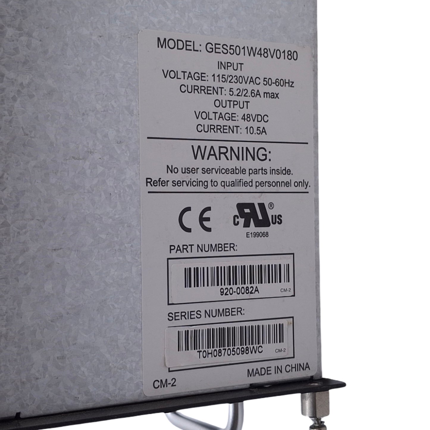 Used APC GES501W48V0180 DC Rectifier Power Supply, 48VDC Out 10.5A, 115/240VAC Supply