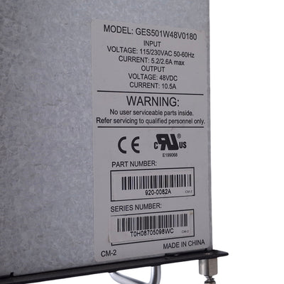 Used APC GES501W48V0180 DC Rectifier Power Supply, 48VDC Out 10.5A, 115/240VAC Supply