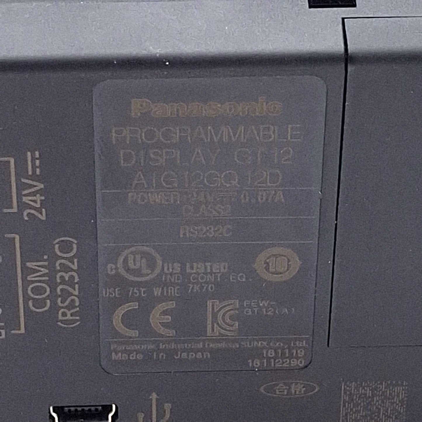 Used Panasonic AIG12GQ12D Compact Programmable Display, 24VDC, RS-232C, Mini-B USB