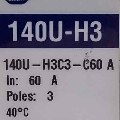 Used Allen Bradley 140U-H3C3-C60 Circuit Breaker 3-Pole, 60A, 240/600VAC Voltage