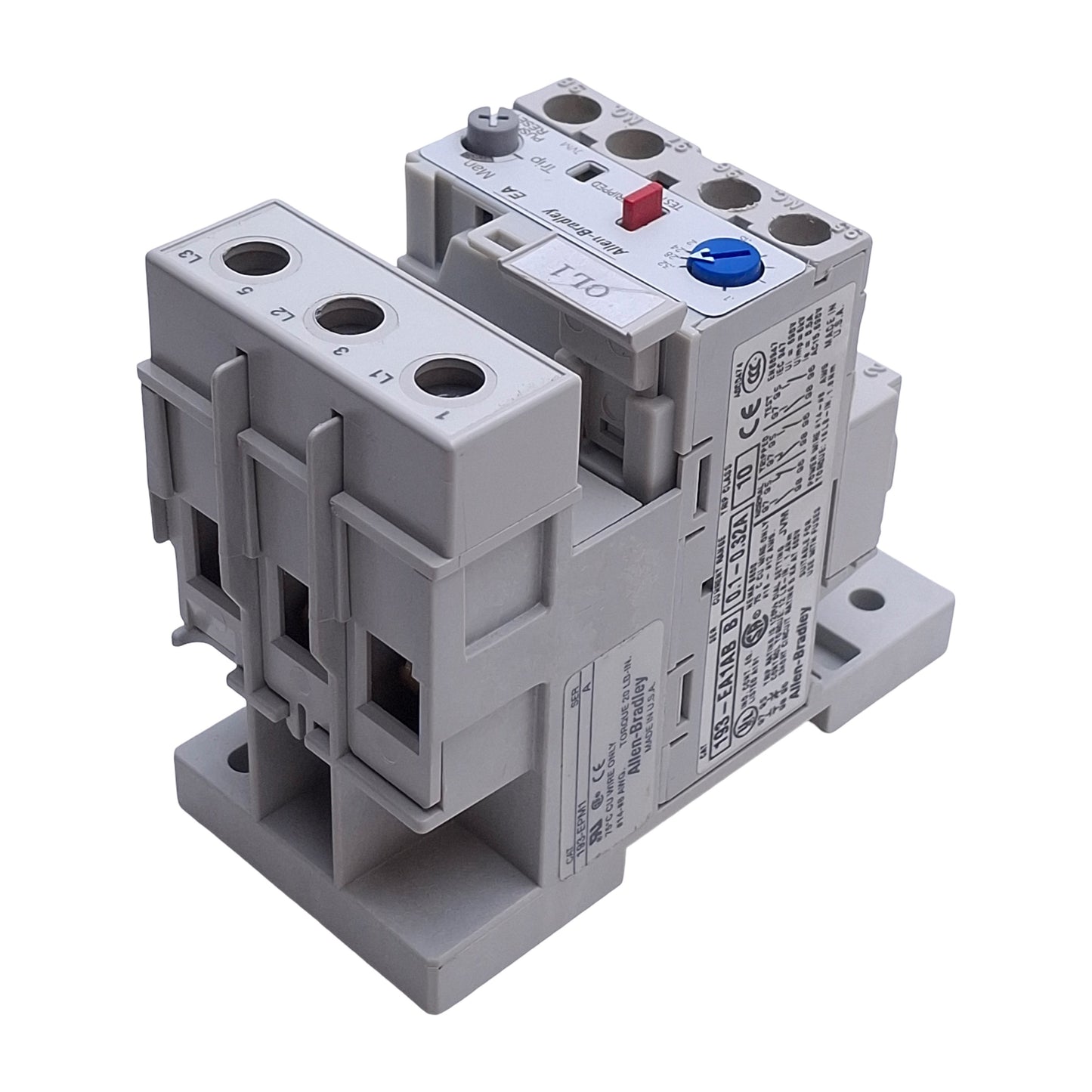 Used Allen Bradley 193-EA1AB Overload Relay w/ Mount, 0.1A to 0.32A, 3-Pole 1NO&1NC